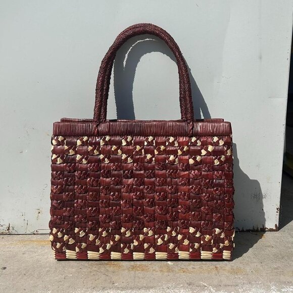 Handwoven Pacific Island Zipper Rustic Brown Pandan Straw Tote - Picture 2 of 8